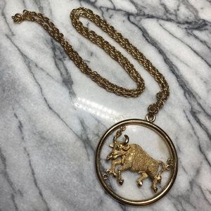 Vintage Zodiac Taurus Bull Medallion Necklace